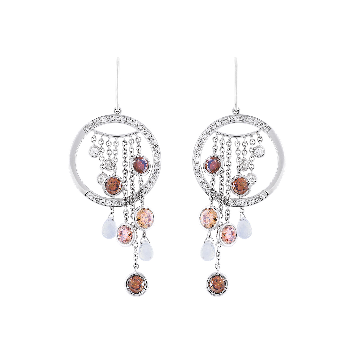 Bespoke Jewellery Exotic Gems & Jewellery Pte Ltd Earrings White Gold Brown Diamonds White Diamonds