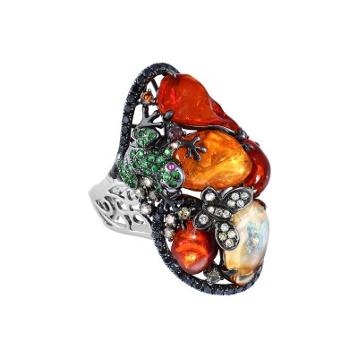 Bespoke Jewellery Singapore Exotic Gems & Jewellery Pte Ltd Fire Opal Diamond Ring