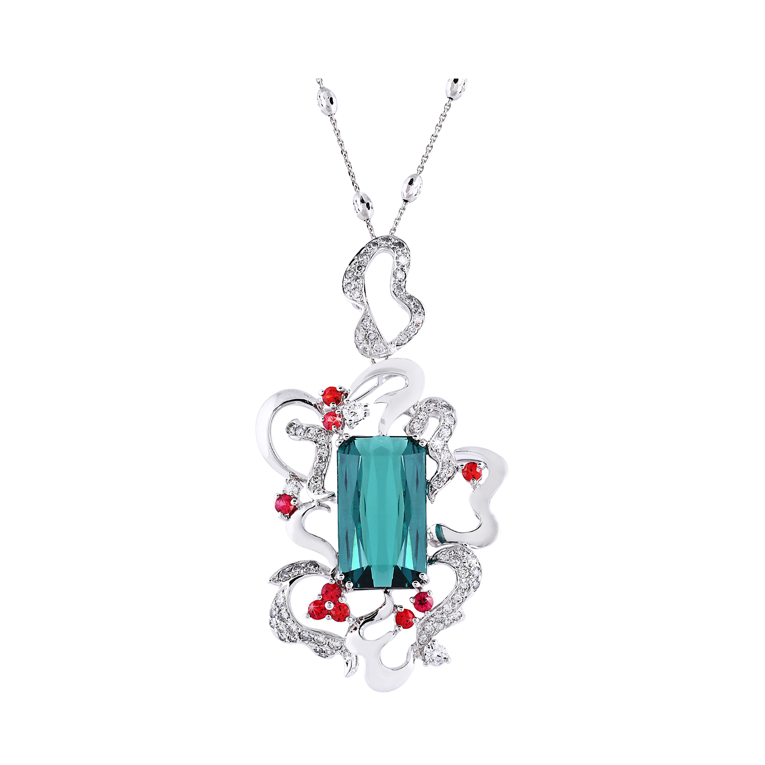 Bespoke Jewellery Singapore Exotic Gems & Jewellery Pte Ltd London Blue Tourmaline Ruby Diamond Pendant